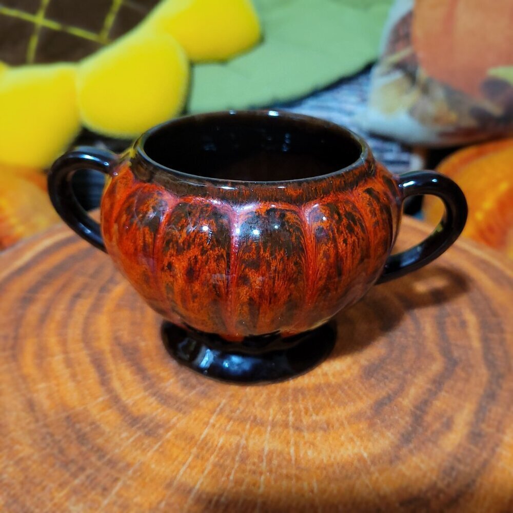 EVANGELINE Vintage MCM Pottery Brown & Orange Water Pitcher, Cream & Sugar Set - Picture 5 of 13